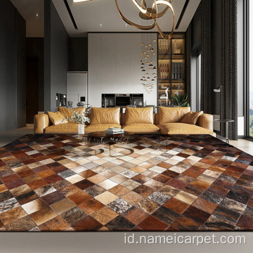 Patchwork Hotel Luxury Cowhide Real Leather Lantai Karpet